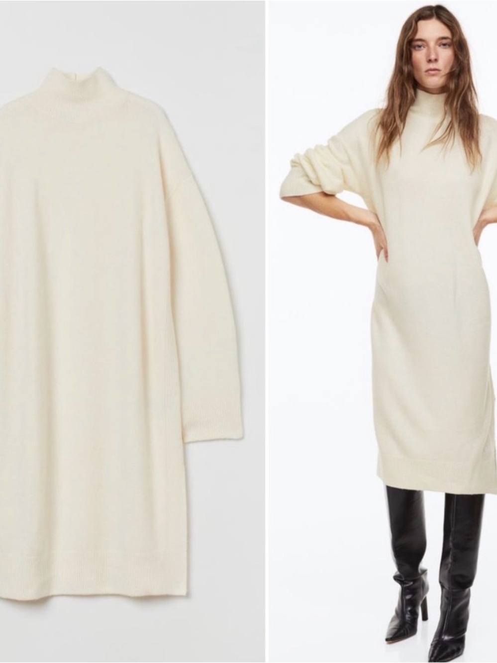 H&M Cream Turtleneck Sweater Dress